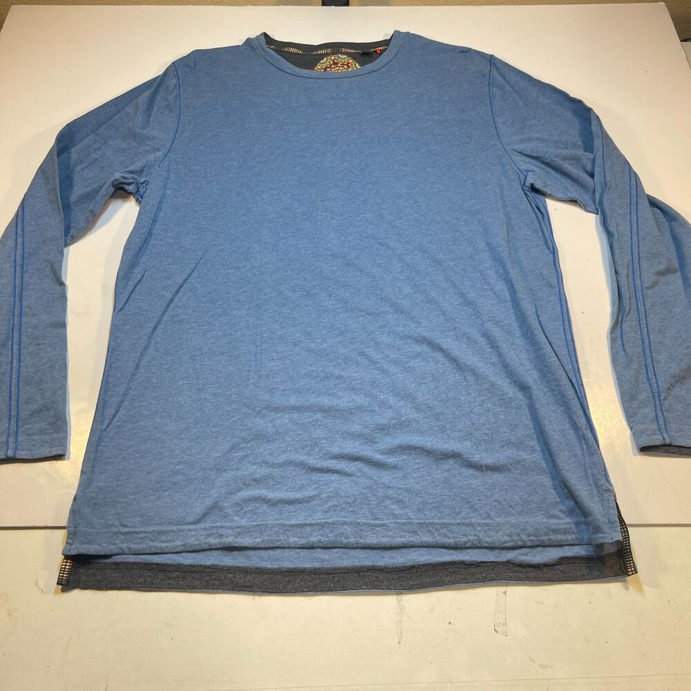 ROBERT GRAHAM Long Sleeve Knit Cotton T Shirt Sz Mens L Blue